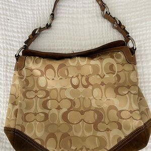 Coach Tan and Brown Shoulder Bag with Signature Monogram